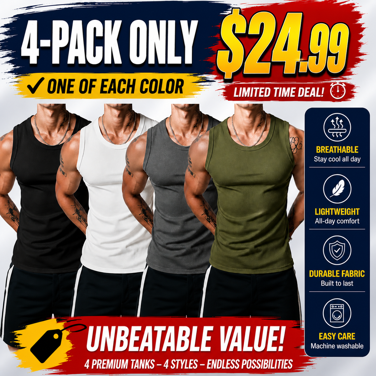 ☀️🔥 END OF SUMMER MEGA SALE 🔥☀️---Lifestyle Beater Men's Wide Tank Top