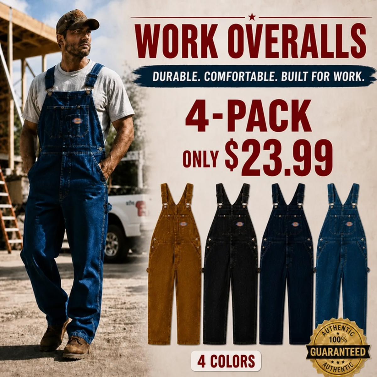 💝💝Last Day Promotion🔥Men's Denim Bib Overalls,  Workwear with Adjustable Straps and Convenient Tool Pockets
