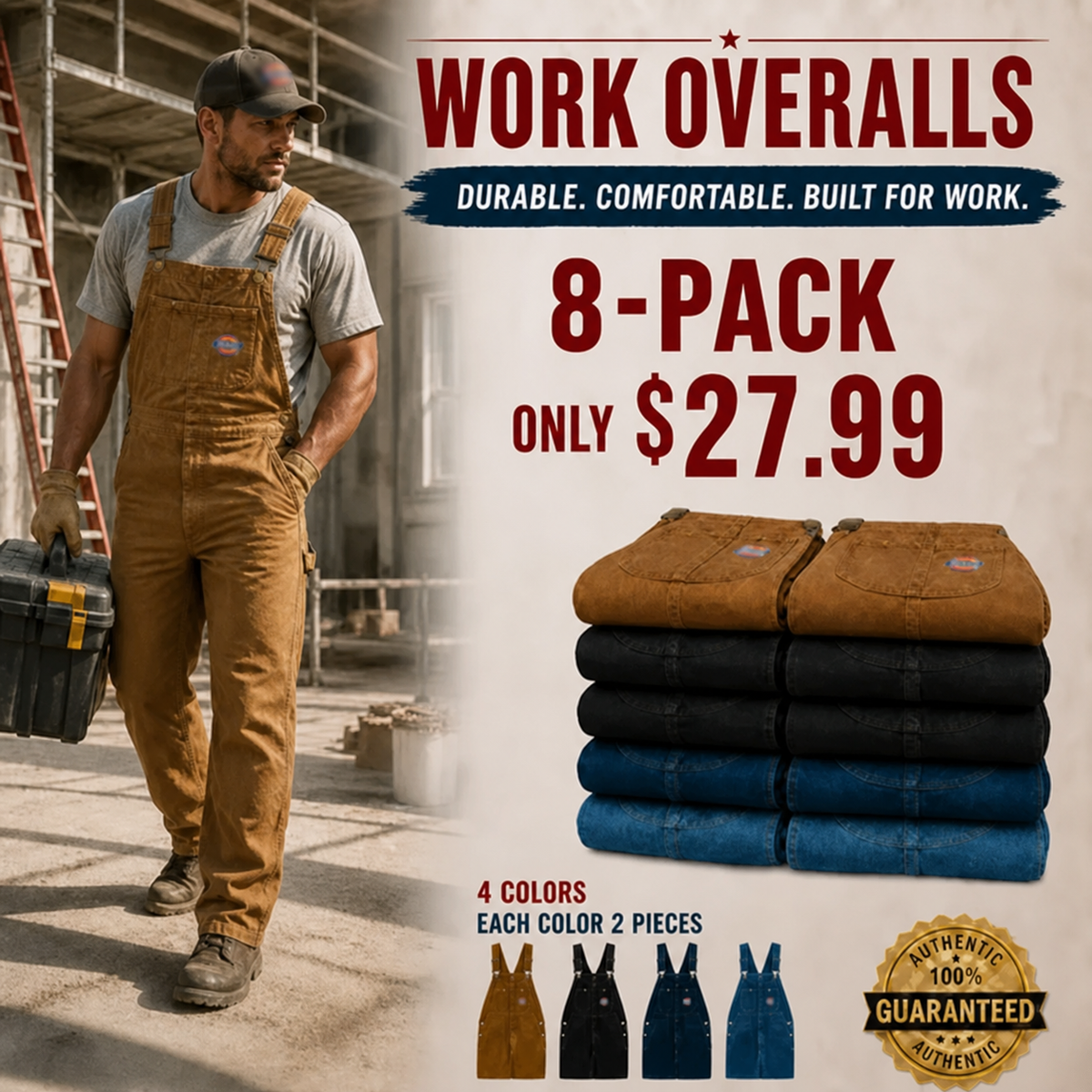 💝💝Last Day Promotion🔥Men's Denim Bib Overalls,  Workwear with Adjustable Straps and Convenient Tool Pockets